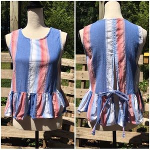 Flirty Sleeveless Striped Blue Top 100% Cotton